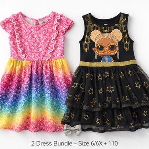 Girls Dress Bundle Rainbow Sparkle + LOL Surprise Black Gold Size 6/6X & 110